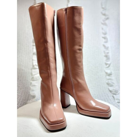 Free People Jeffrey Campbell Taysha Tall Boots Maximal Knee High Square Toe Pink - Picture 2 of 16